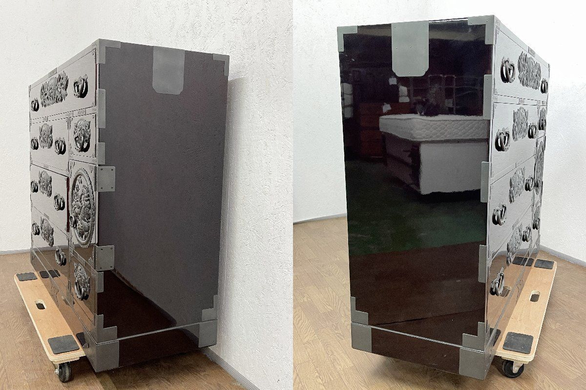 ◇綺麗 仙台箪笥 欅産業 八重樫今朝吉作 野郎箪笥 漆塗り鏡面 和箪笥