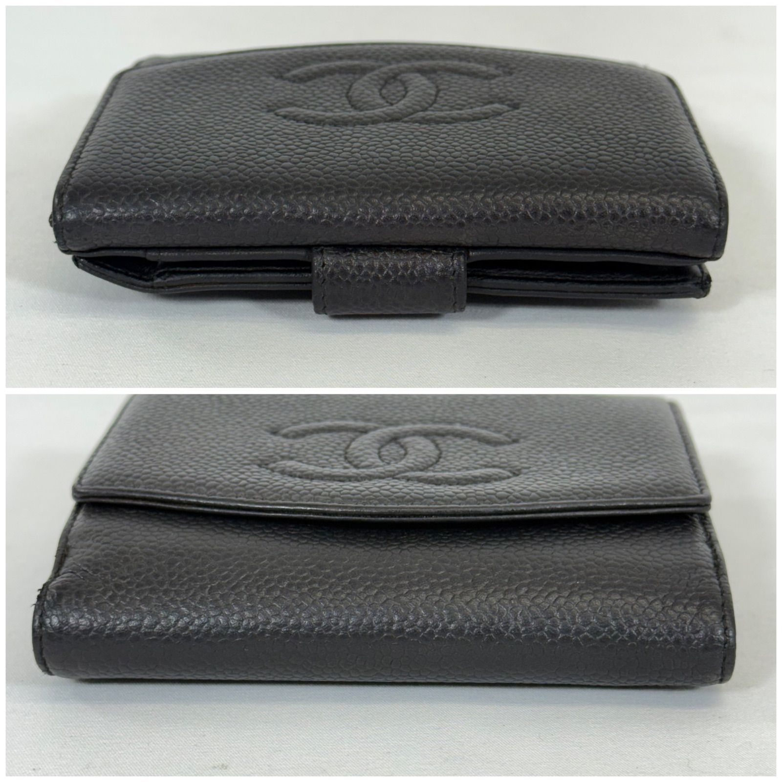 人気・美品】CHANEL シャネル キャビアスキン ココマーク Wホック 二