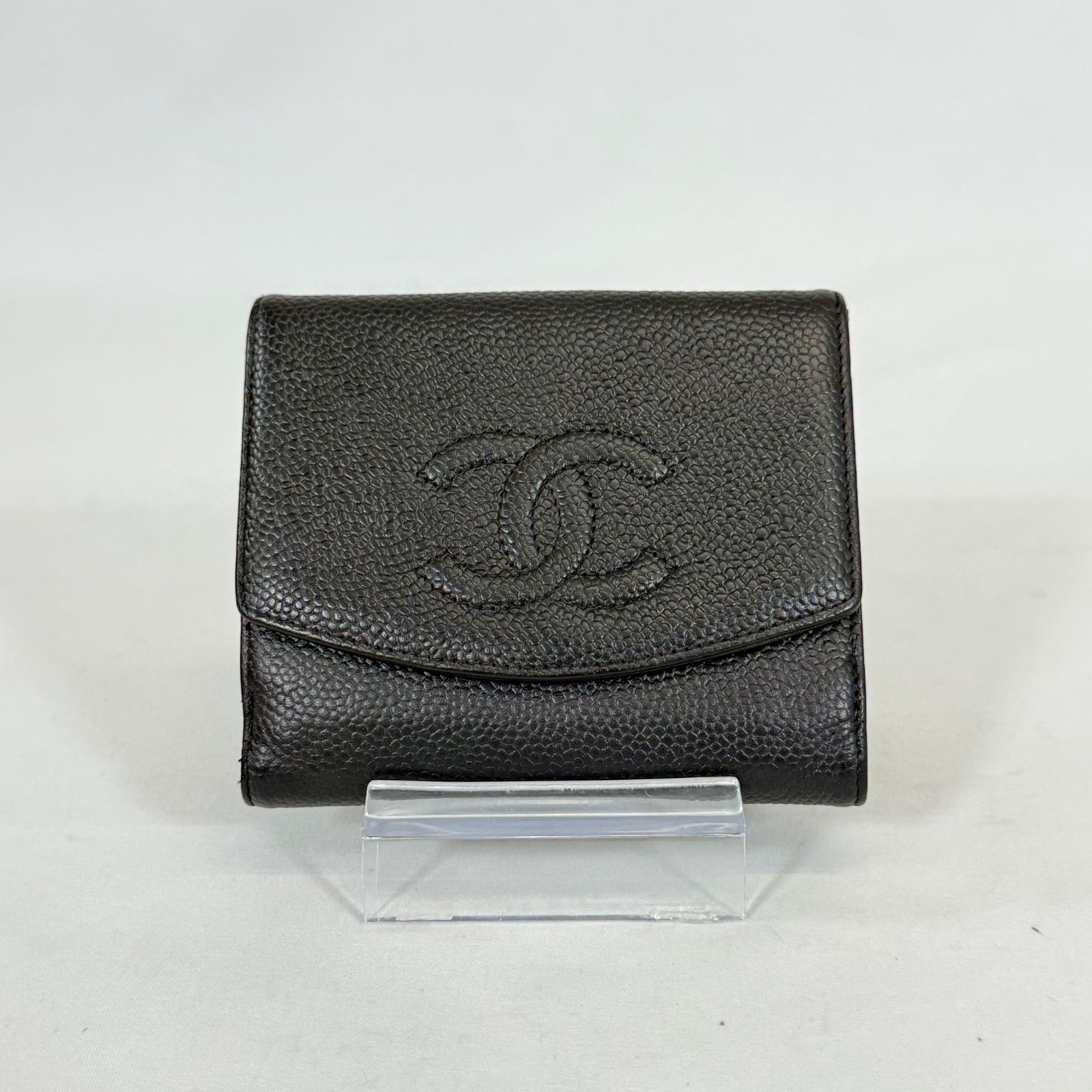 人気・美品】CHANEL シャネル キャビアスキン ココマーク Wホック 二