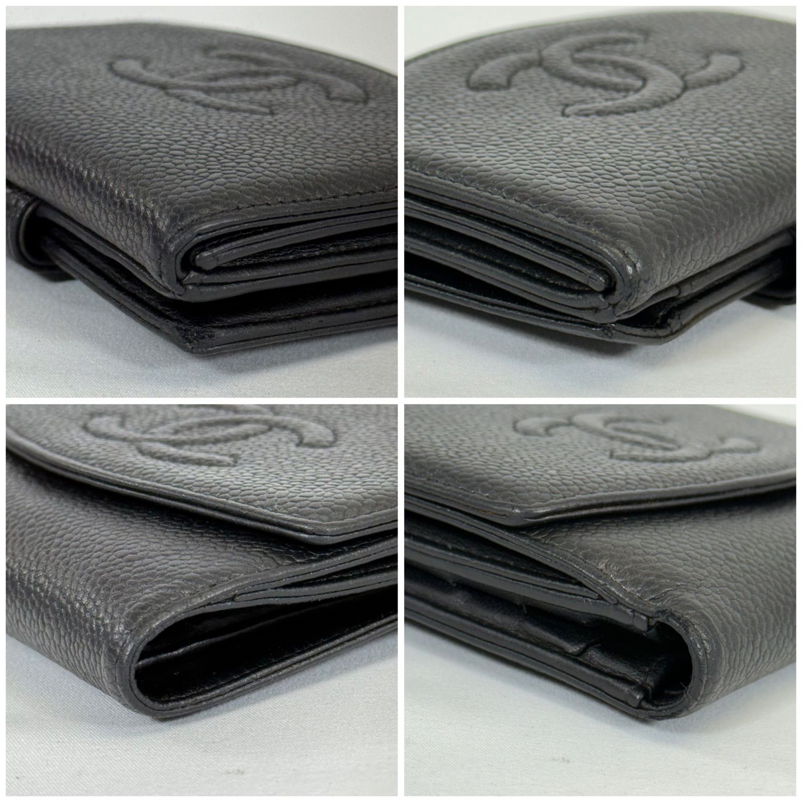 人気・美品】CHANEL シャネル キャビアスキン ココマーク Wホック 二