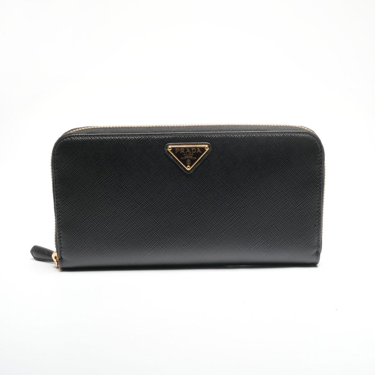 ✨️美品✨️ PRADA 長財布 ラウンドジッパー ブラック レザー ロゴ PRADA プラダ 長財布 ブラック 黒色 ラウンドジップ レザー 三角ロゴ