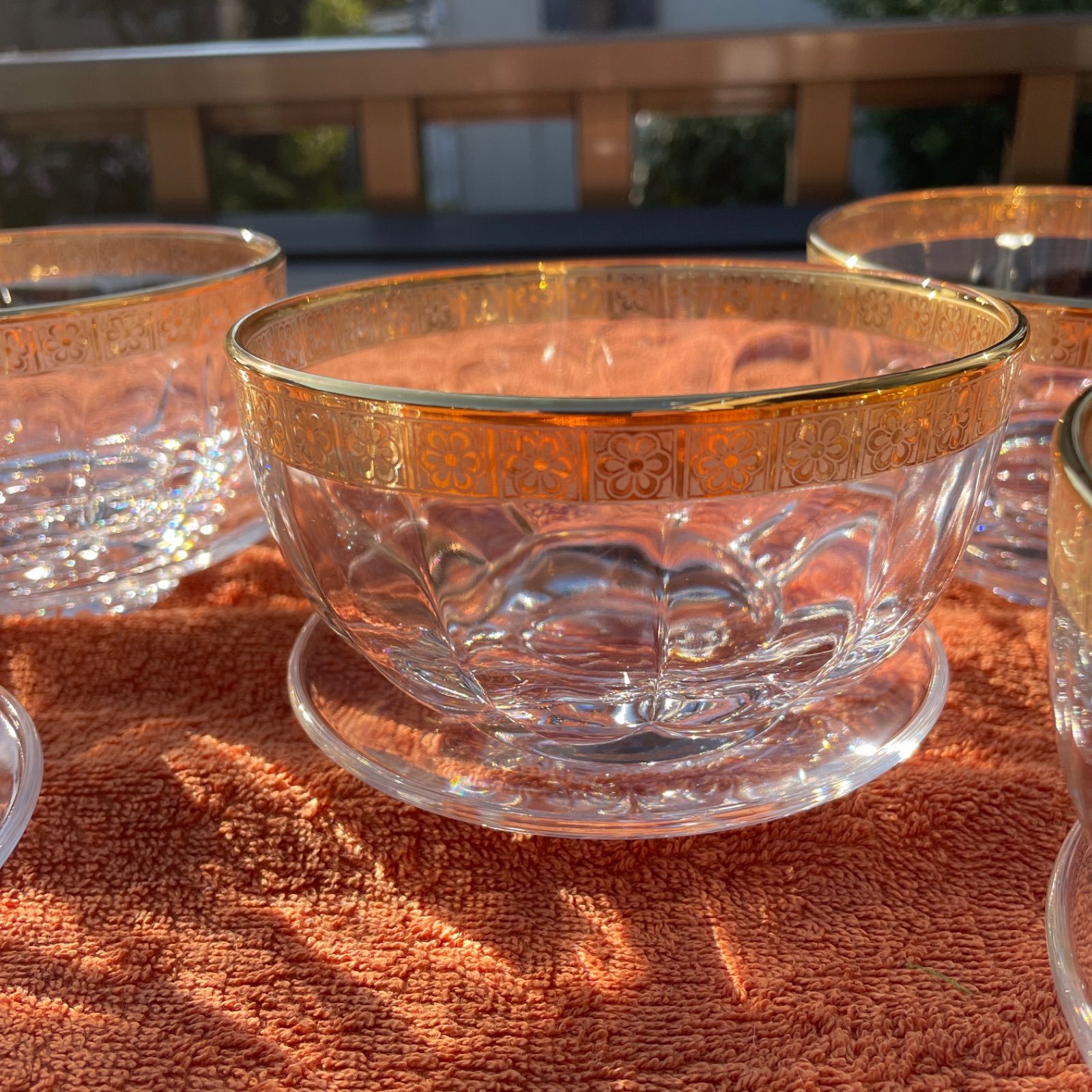 蓋物 菊 五客揃 金縁 茶碗 極上 オールド クリスタル ガラス 逸品向付