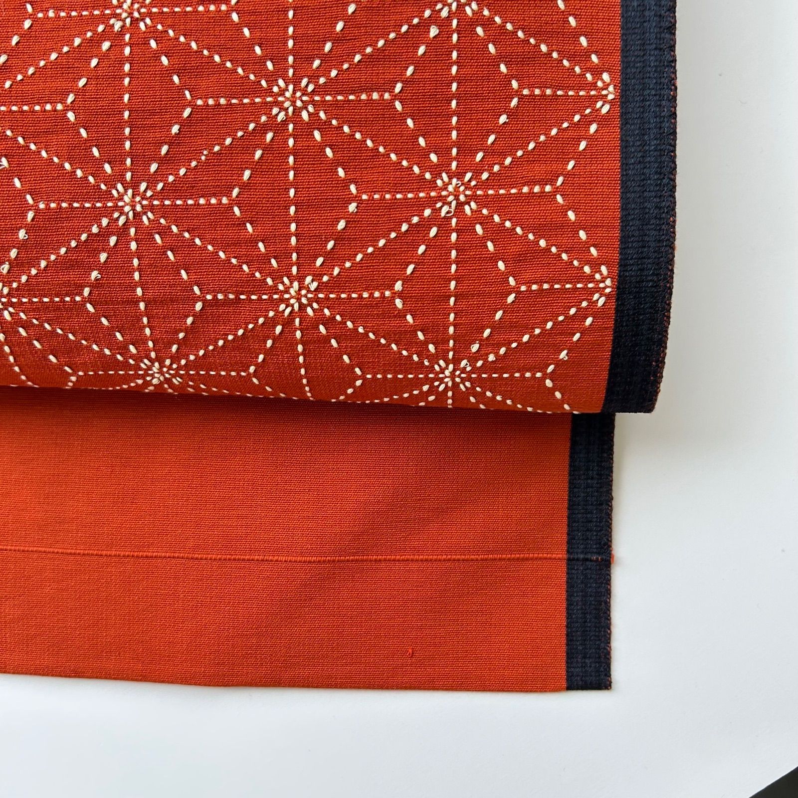 名古屋帯 正絹 紬 刺し子 麻の葉 八寸 MA-1305