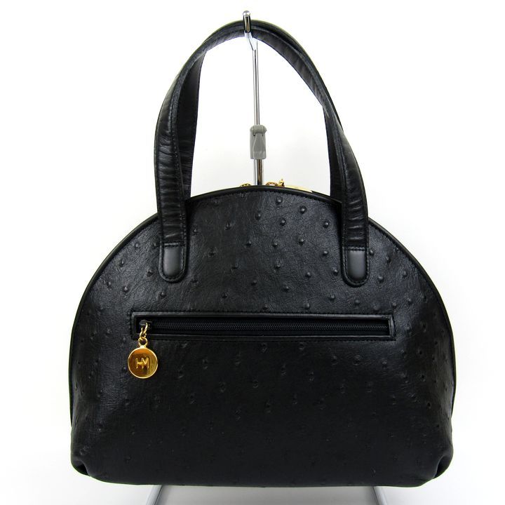 ハナエモリ ハンドバッグ オーストリッチ型押し レザー 鞄 ブランド 黒