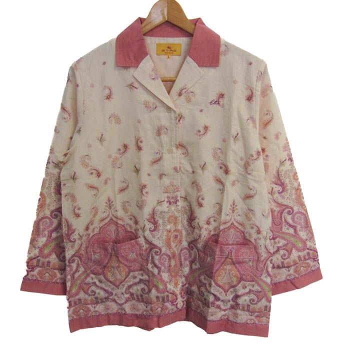 エトロの黒、赤、ベージュ／白のペイズリーとプリントのコットンシャツドレス エトロの黒、赤、ベージュ／白のペイズリーとプリントのコットンシャツ