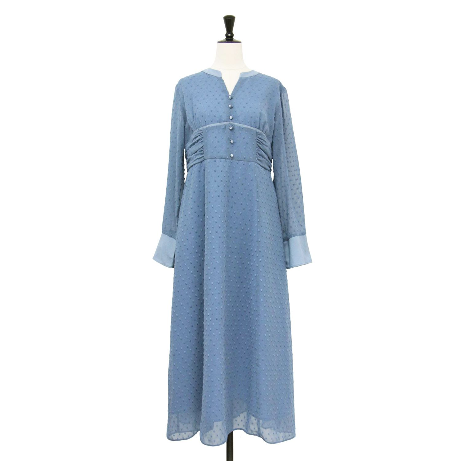 Ray BEAMS レイ ビームス ワンピース ブルー サイズ:0(S) | 24秋冬 カット ドビー キーネック ワンピース / ドレス | 長袖 ロング丈 フレア Aライン シアー | トップス ドレス【レディース】【中古】【K4640】 Ray BEAMS レイ ビームス ワンピース ブルー サイズ:0(S) | 24秋冬