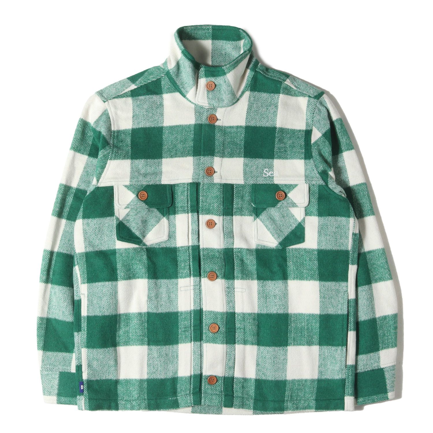 WIND AND SEA ウィンダンシー ジャケット グリーン×オフホワイト サイズ:L | 24SS バッファローチェック スタンドカラー ジャケット (JEAN WOOL PLAID JACKET) | アウター ブルゾン 上着【メンズ】 WIND AND SEA ウィンダンシー ジャケット グリーン×オフホワイト
