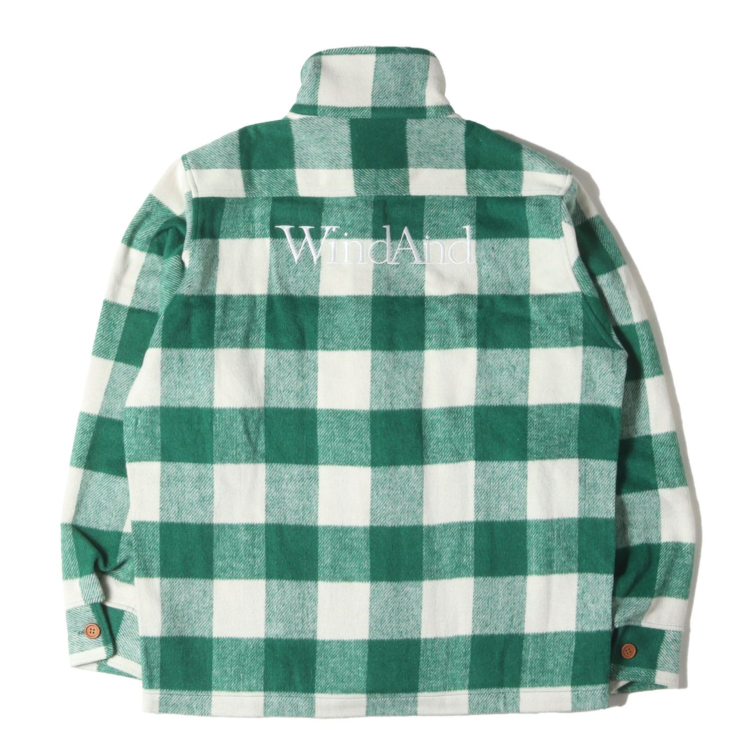 WIND AND SEA ウィンダンシー ジャケット グリーン×オフホワイト サイズ:L | 24SS バッファローチェック スタンドカラー ジャケット (JEAN WOOL PLAID JACKET) | アウター ブルゾン 上着【メンズ】 WIND AND SEA ウィンダンシー ジャケット グリーン×オフホワイト