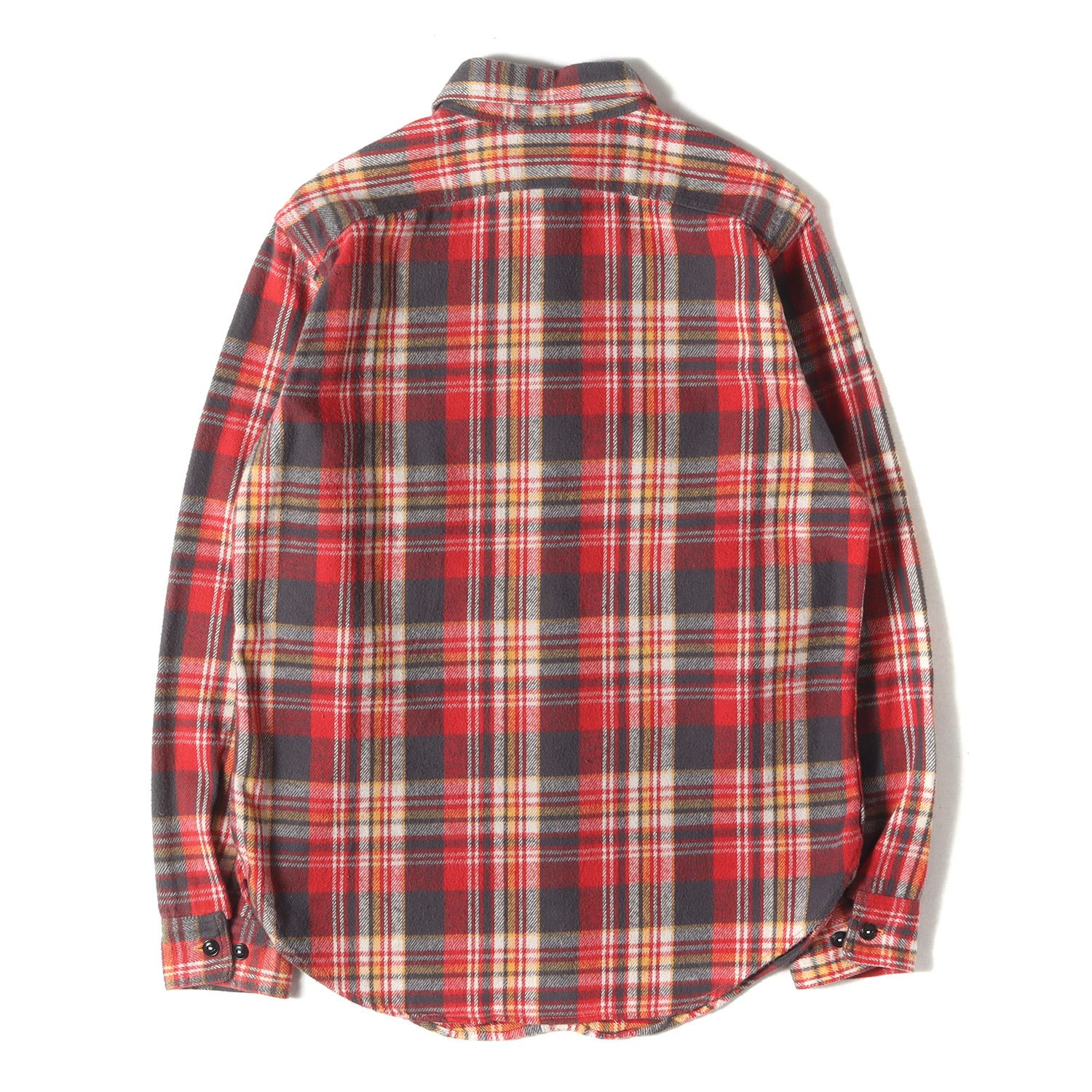 BOOTLEGGERS REUNION ブートレガーズ リユニオン シャツ レッド チャコール イエロー サイズ:16(L) | 山ポケット チェック フランネルシャツ | トップス カジュアルシャツ 長袖【メンズ】【中古】【美品】【K4640】 美品】BOOTLEGGERS REUNION ブートレガーズ リユニオン シャツ レッド