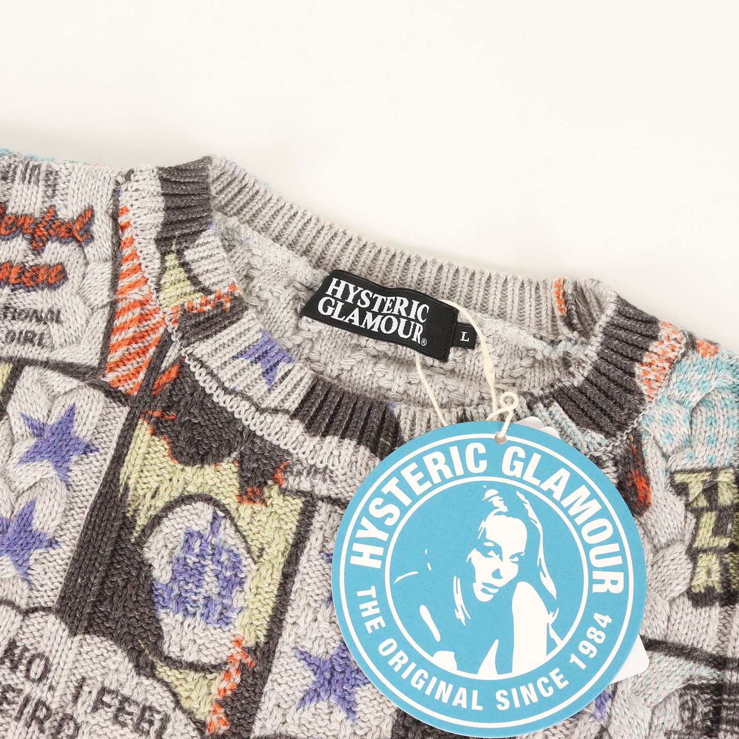 新品j】HYSTERIC GLAMOUR ヒステリックグラマー ニット グレー マルチ