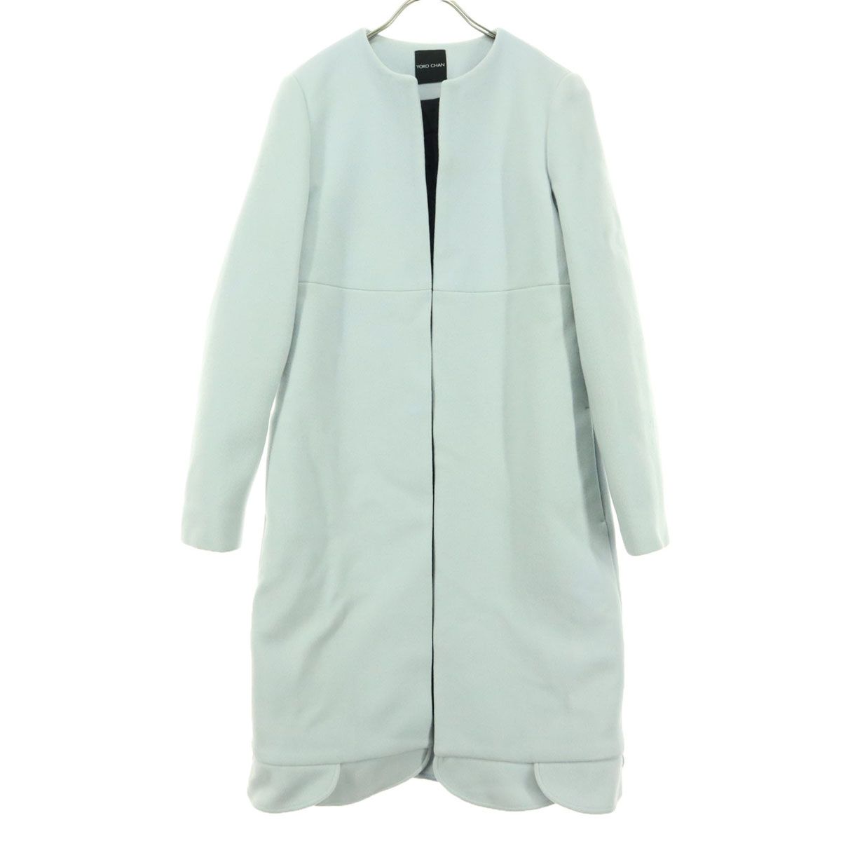 YOKO CHAN ヨーコチャン ノーカラー ウールコート 38 ライトブルー