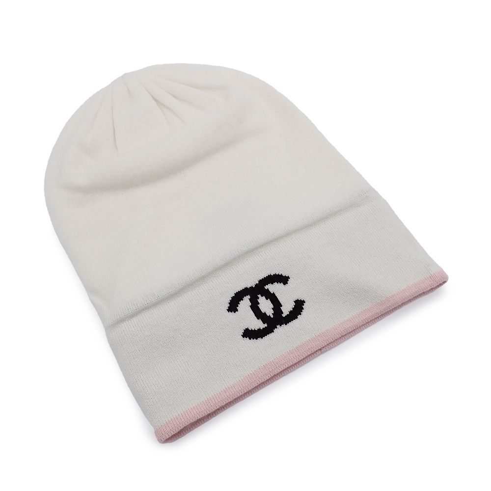 シャネル ニット帽 ビーニー ココマーク ブラック ホワイト バイカラー