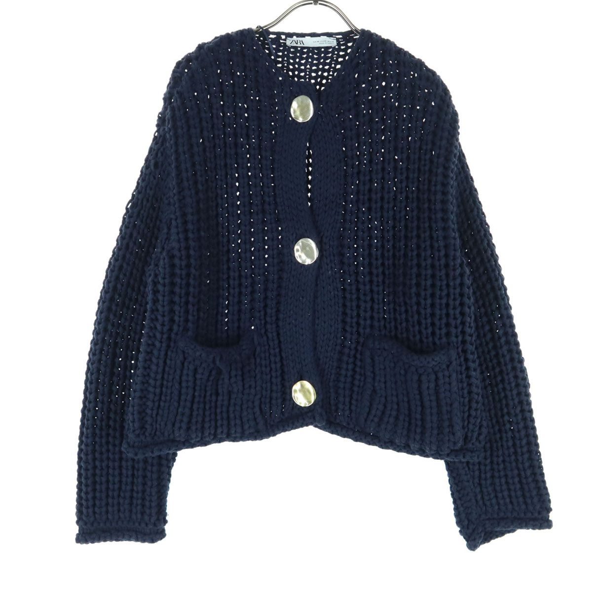 ZARA ザラ 長袖 ニットカーディガン M ネイビー レディース 古着 