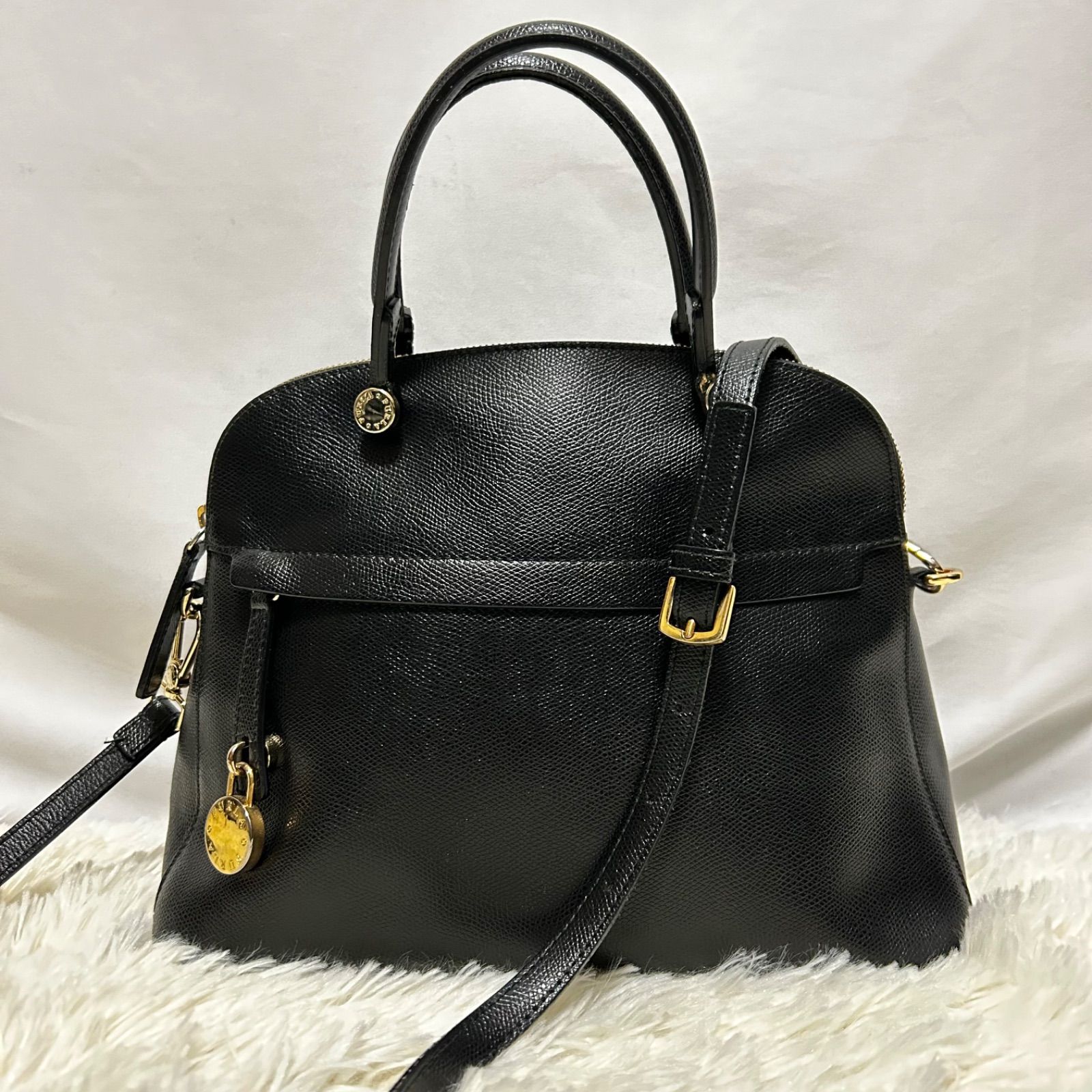 美品】 FURLA パイパー 2wayブラック ハンドバッグ ショルダーバック