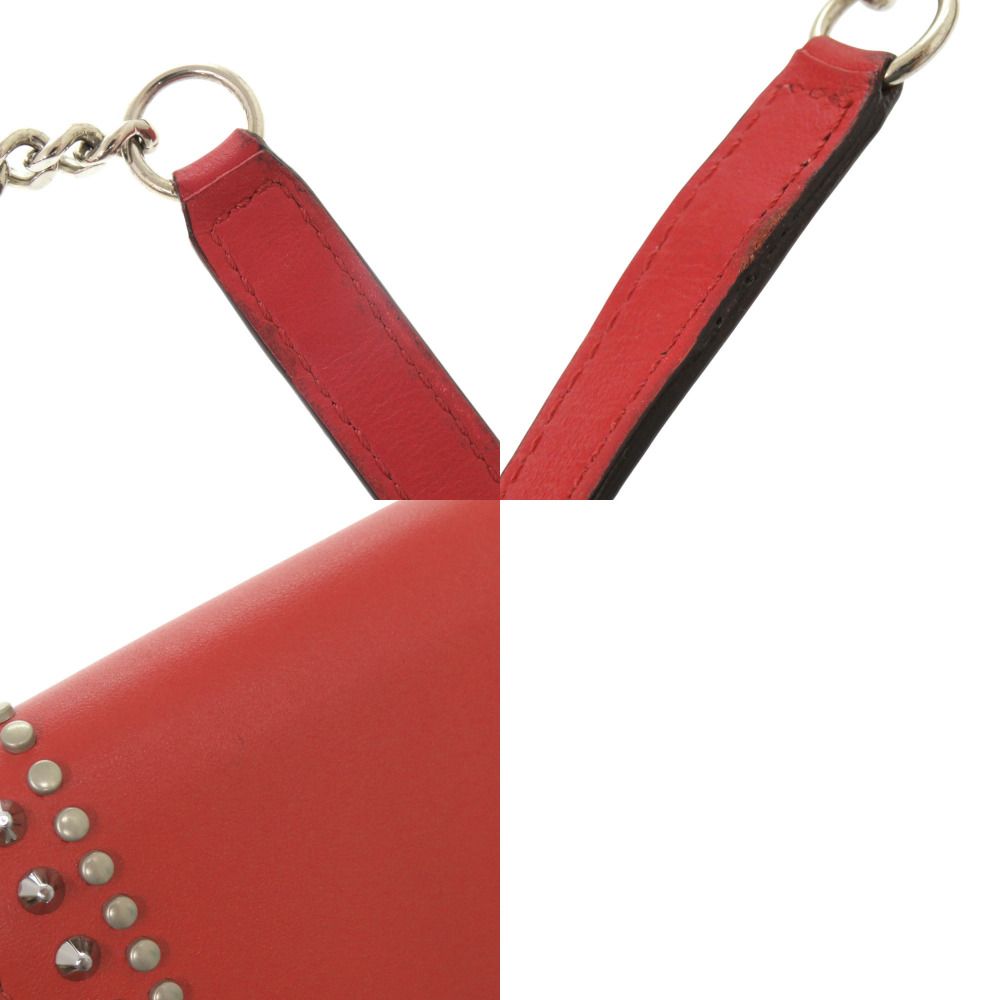 美品 ジミーチュウ ヴァレンヌ スタッズ レザー レッド チェーンウォレット ショルダーバッグ 赤 0812【中古】JIMMY CHOO JIMMY CHOO - 美品 ジミーチュウ ヴァレンヌ スタッズ レザー レッド
