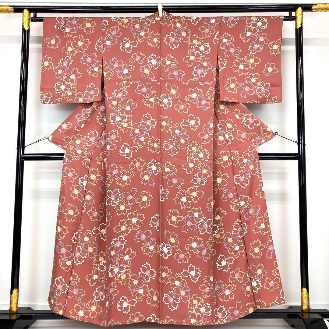 着物と帯 時流】ヒ117yts◇正絹 単衣◇小紋 裄ロング 裄68丈161美品