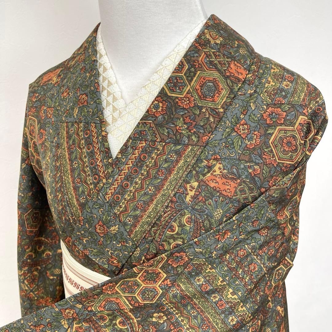 着物と帯 時流】ヒ95tys◇単衣 小紋◇正絹 大きいサイズ丈168 美品