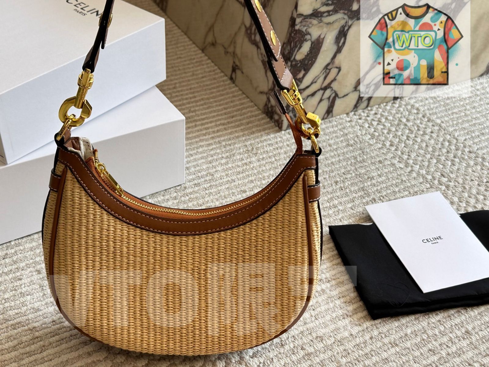 セリーヌのロゴ入りストローバッグ セリーヌのロゴ入りストローバッグ