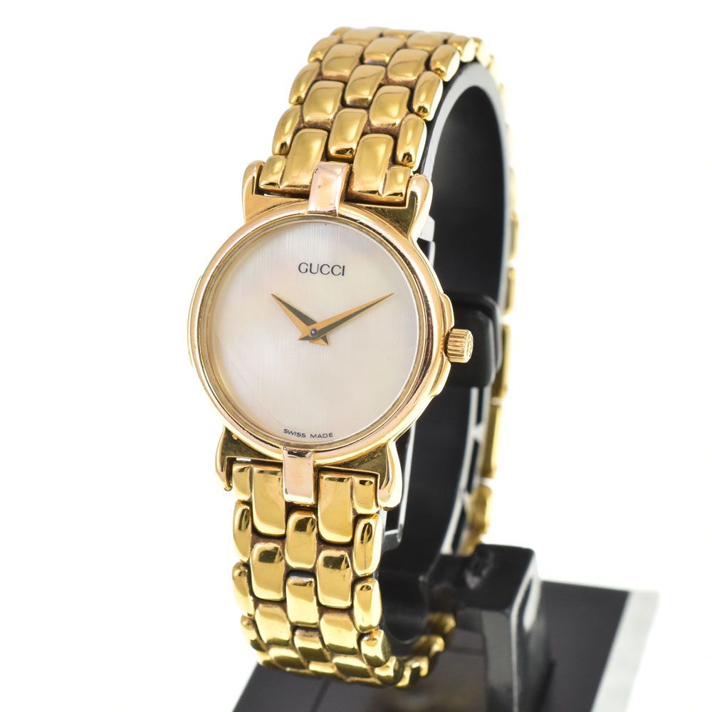 美品 グッチ GUCCI 3400L シェル文字盤 レディース 腕時計 H339 グッチ GUCCI 3400L GP ホワイト シェル ダイヤル クォーツ レディース