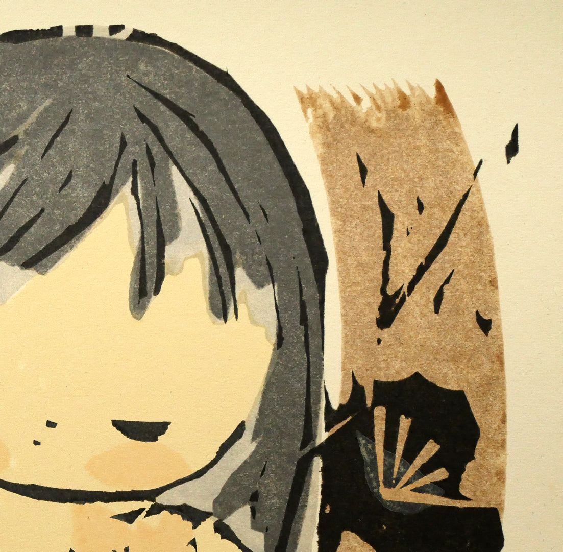 河野 薫「梅（少女）」木版画 国画会会員 日本版画協会会員 アメリカ