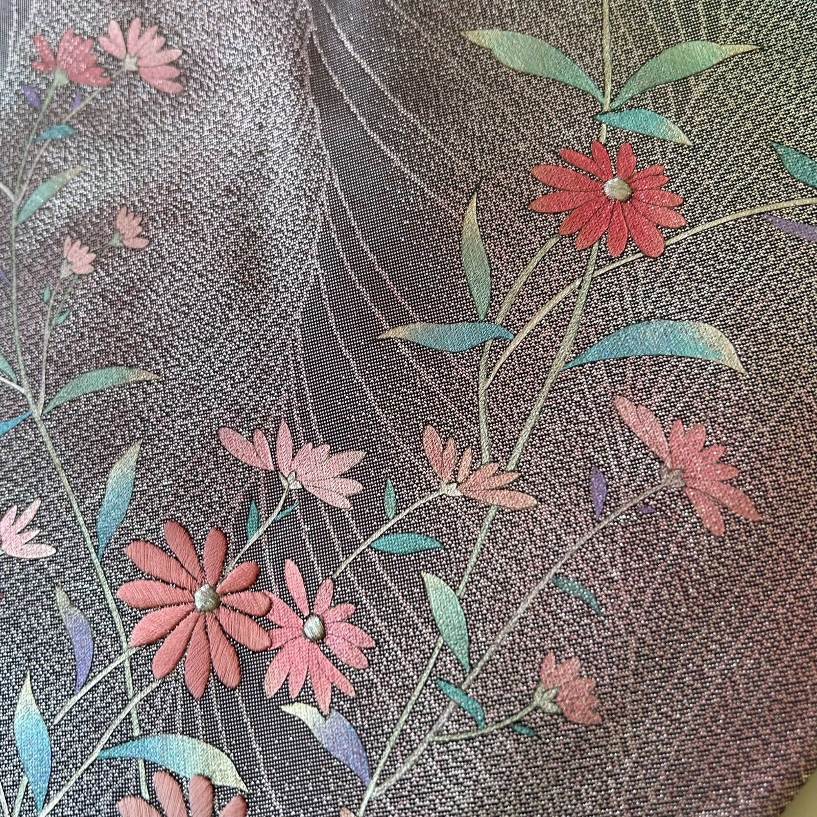 美品 花柄刺繍 シルバー帯 名古屋帯 シルバー 花束刺繍 NO.114 - メルカリ