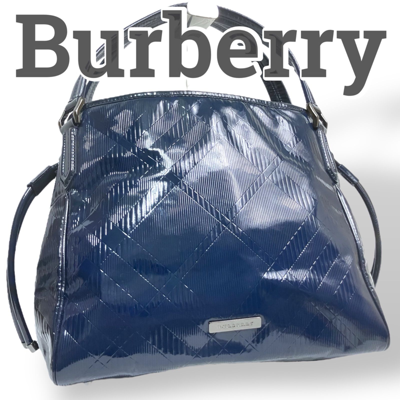 美品】Burberry バーバリー トートバッグ 肩掛けバッグ ネイビー ノバ