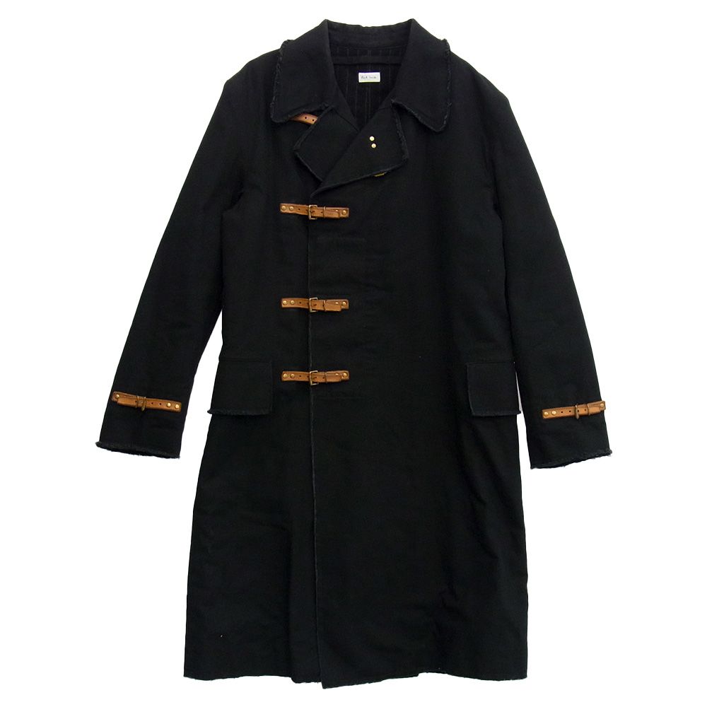 Paul Smith ポール・スミス PM-KS-63571 カットオフ キャンバス 裏地ウール レザーベルト トレンチコート ブラック系 M【中古】