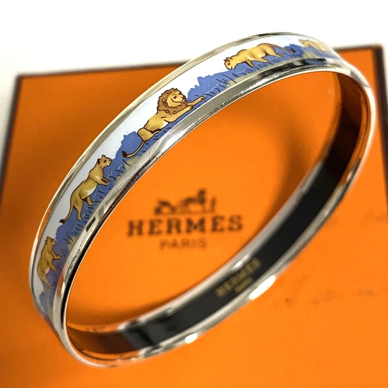 4163 HERMES エルメス エマイユ エナメル バングル サファリ ライオン