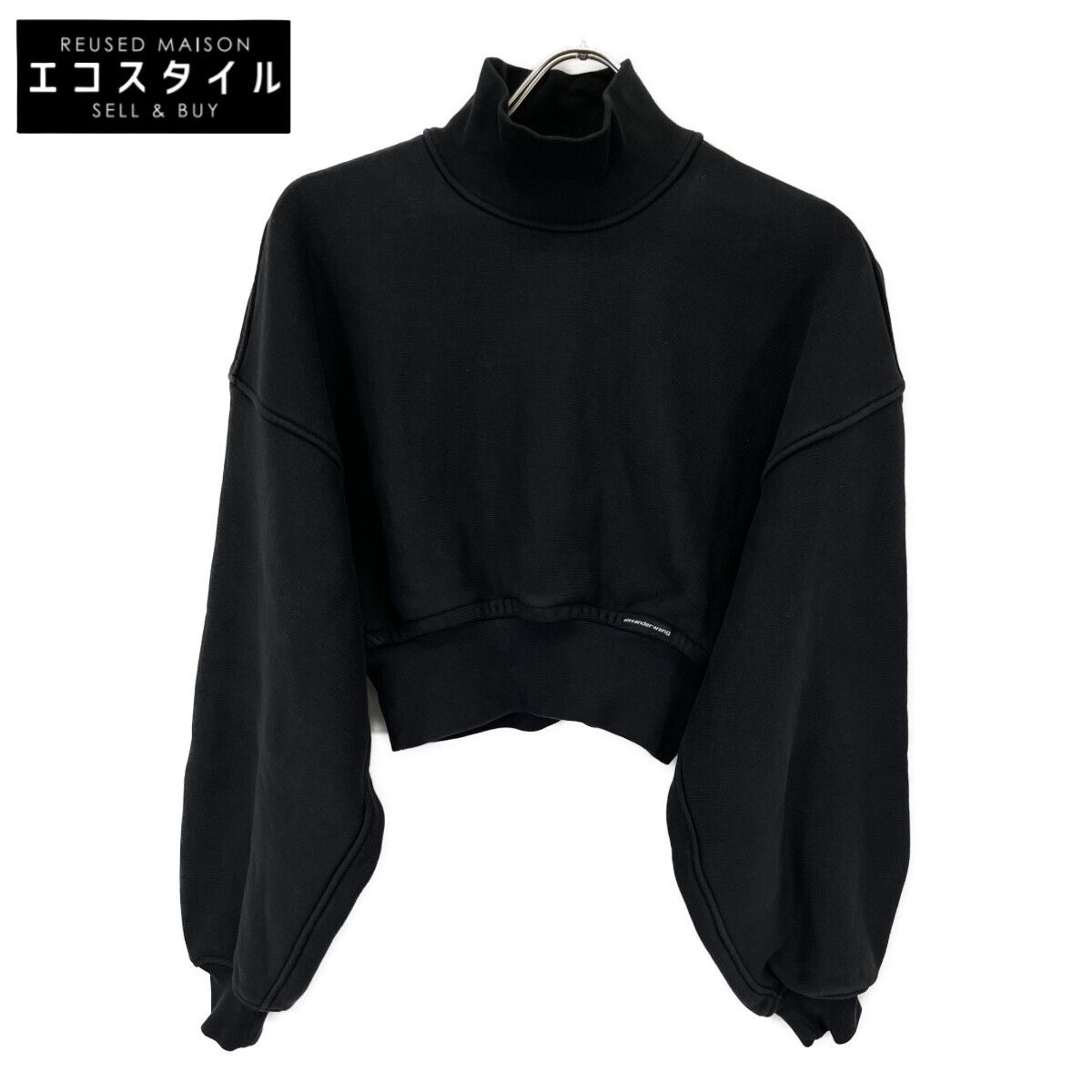 ALEXANDER WANG アレキサンダーワン ﾌﾞﾗｯｸ ｸﾛｯﾌﾟﾄﾞ ﾛﾝｸﾞｽﾘｰﾌﾞ ﾌｰﾃﾞｨ