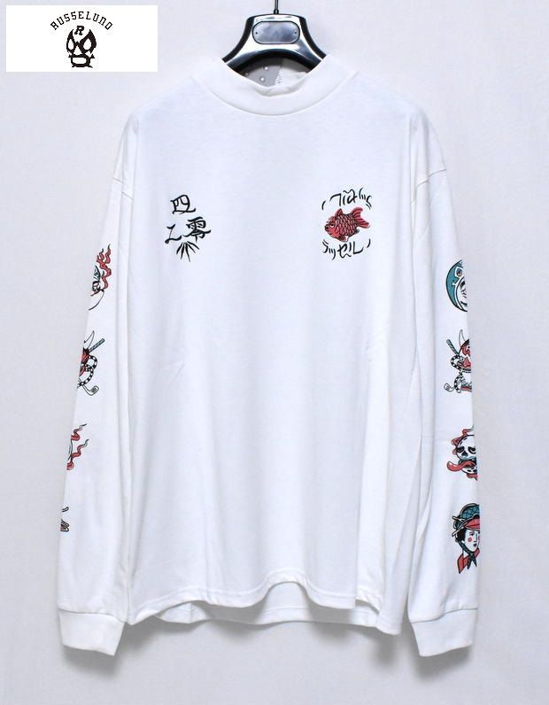 ラッセルノ ゴルフ オバケ プリント モックネック ロングスリーブ ホワイト 6 新品 ラッセルノ ゴルフ オバケ プリント モックネック ロングスリーブ