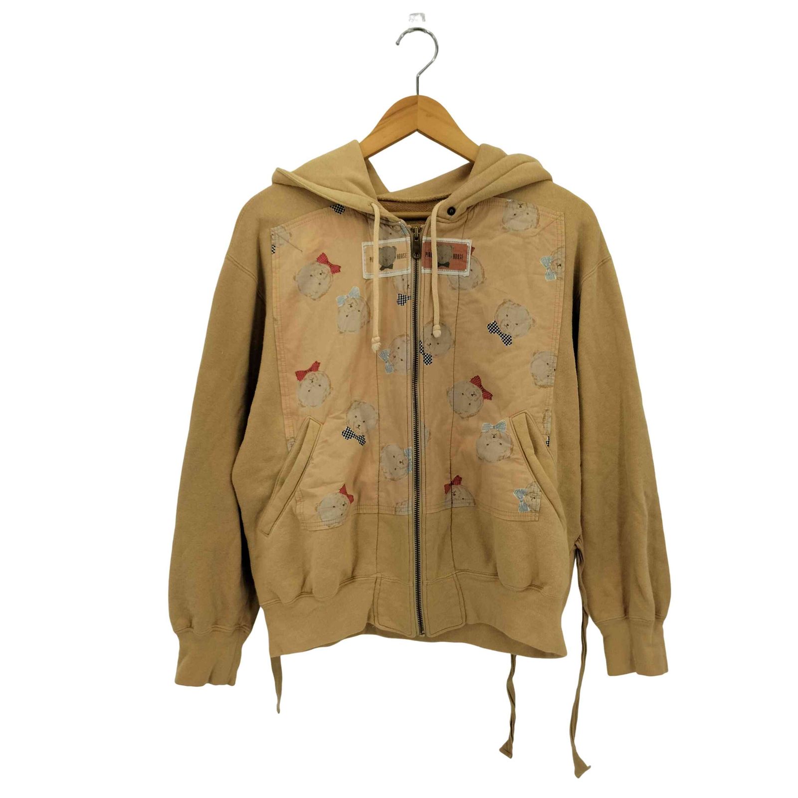 ヴィンテージ ピンクハウス ジップアップ パーカー ワッペン ゼッケン ネイビー ピンクハウス PINK HOUSE くまちゃん柄ゼッケン ジップアップパーカー