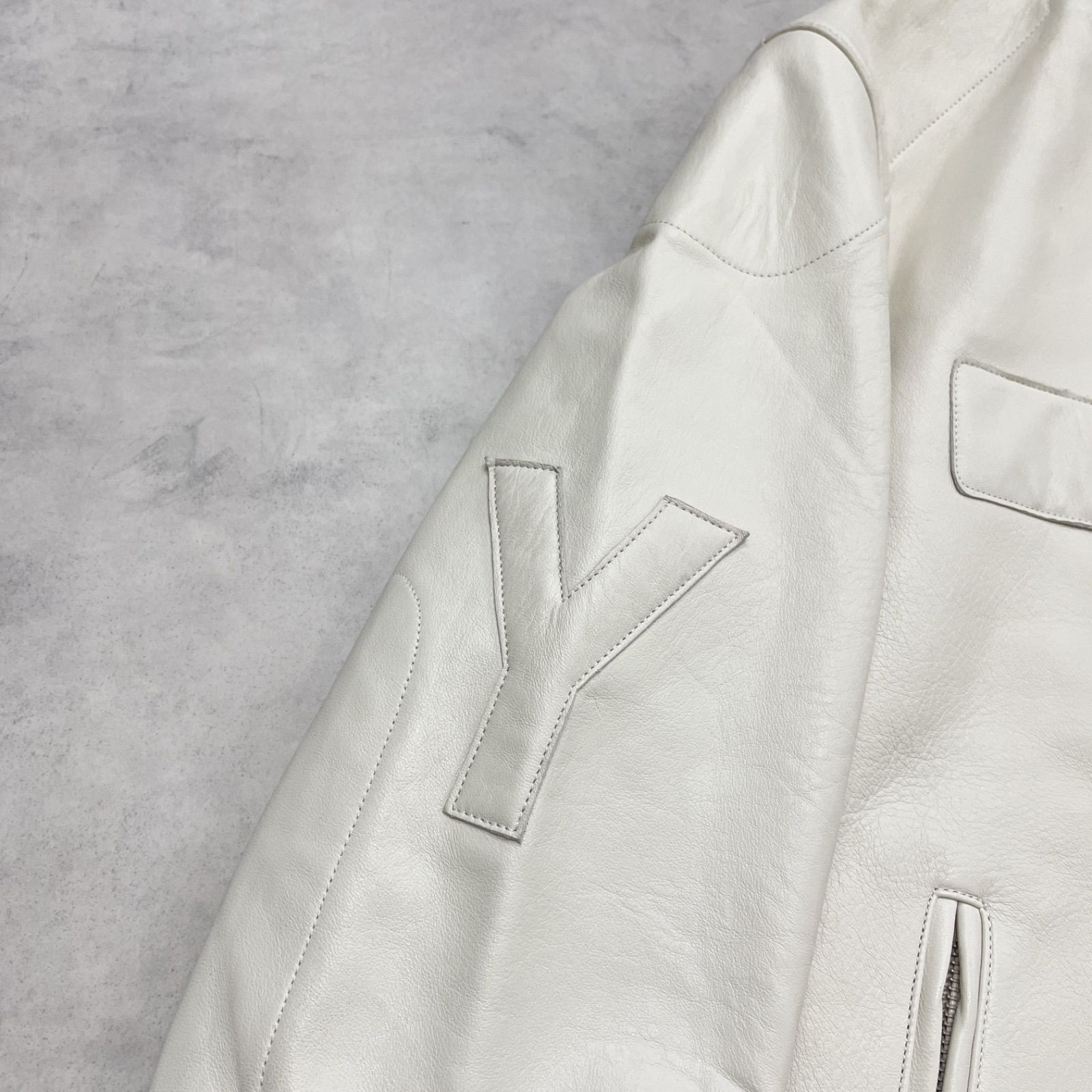 美品S'YTE★ラムスキンレザーシングルライダースジャケット　ホワイト S'YTE サイト ヨウジヤマモト レザージャケット ノーカラー 羊革