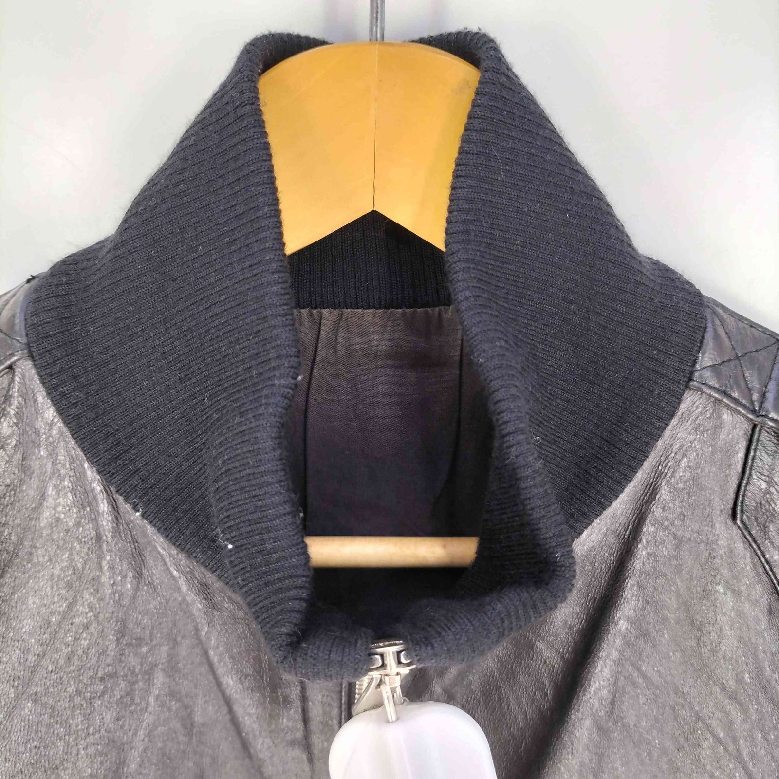 美品 もりのがっこう レディース 長袖 ノーカラー レザー ジャケット