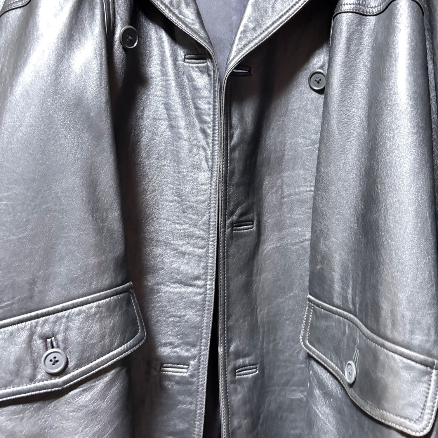 未使用級✨00sArchiveVintage ラムレザーダブルブレストコート 黒 未使用級✨00sArchiveVintage ラムレザーダブルブレストコート 黒