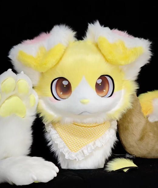 ファースーツ 着ぐるみセット 犬 黄色 ケモノ 全頭ヘッド ぬいぐるみ コスプレ ☆ファースーツ 着ぐるみセット NO.301 犬 黄色 垂れ耳 ケモノ ファー