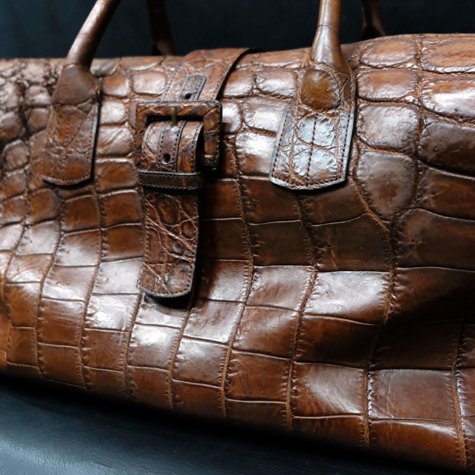 定価39.9万円 genten 05-06AW BIG CROCO クロコダイル革ボストンバッグ