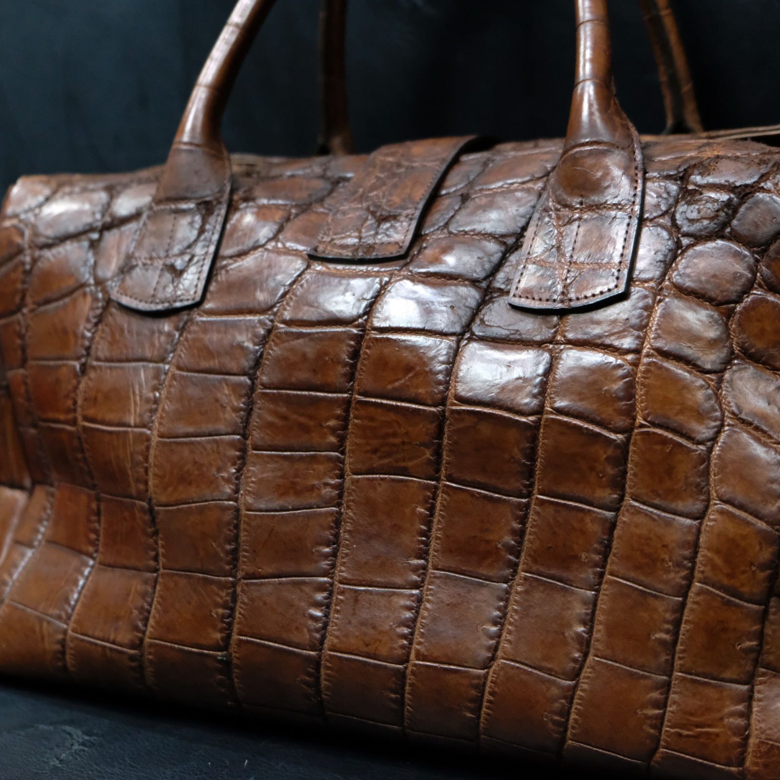 定価39.9万円 genten 05-06AW BIG CROCO クロコダイル革ボストンバッグ