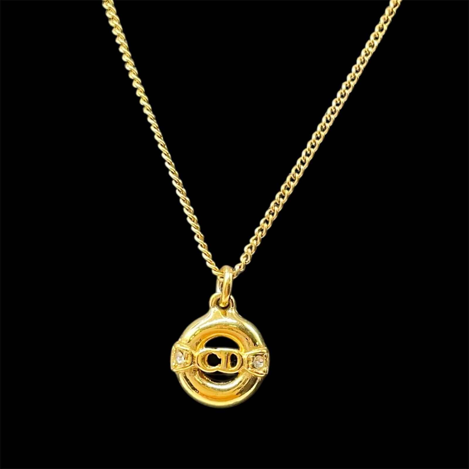 Christian Dior ラインストーン エンブレム ゴールド ネックレス Dior クリスチャン ディオール CDロゴ エンブレム ラインストーン