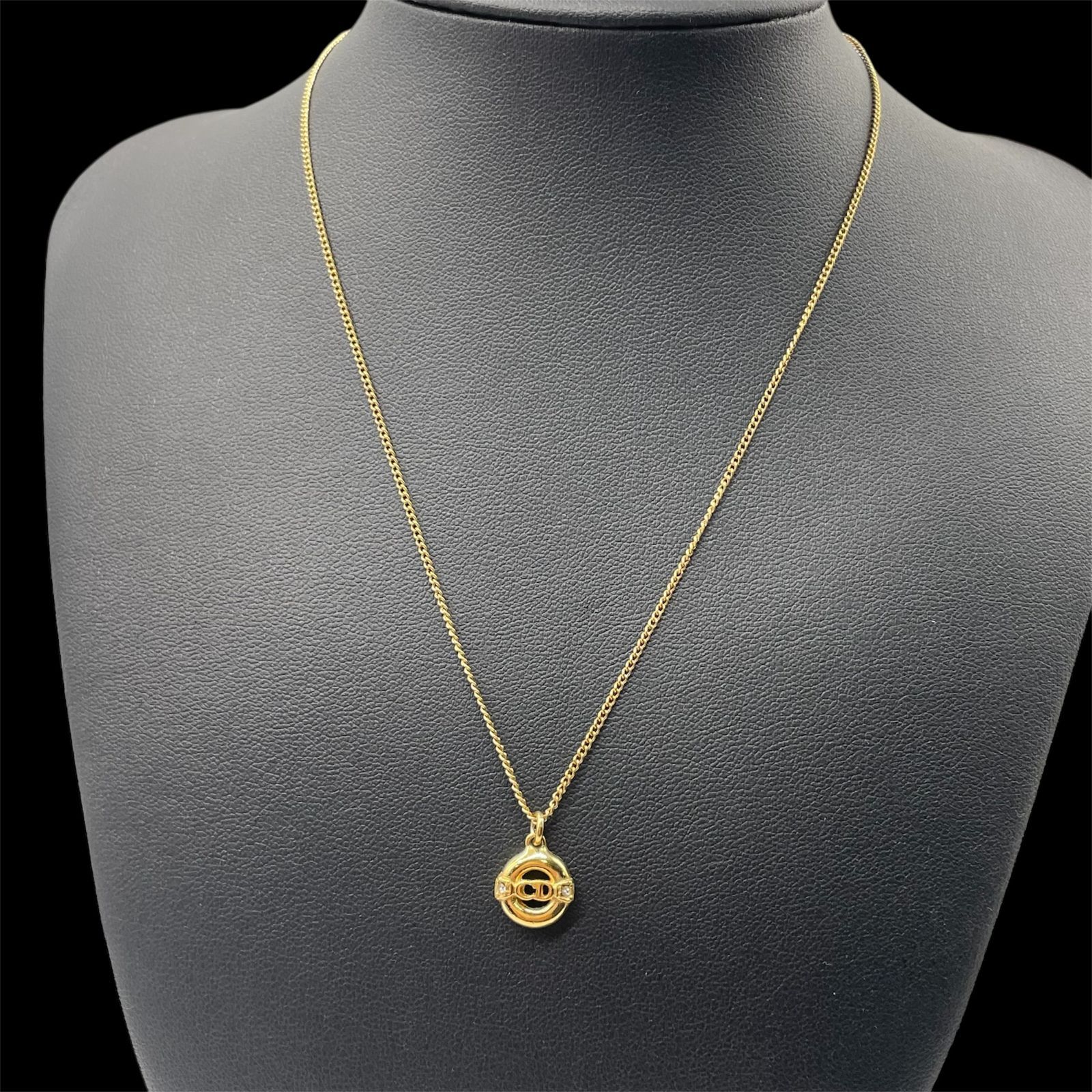 Christian Dior ラインストーン エンブレム ゴールド ネックレス Dior クリスチャン ディオール CDロゴ エンブレム ラインストーン