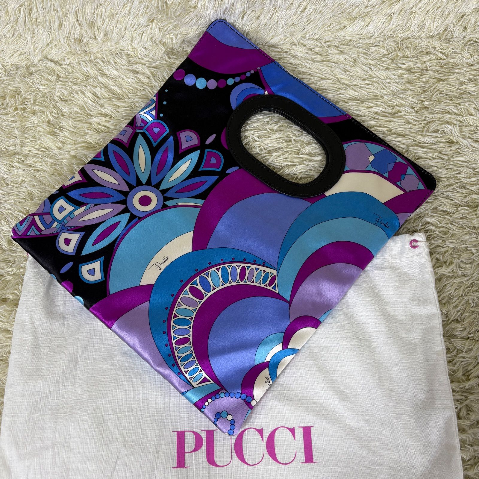 エミリオプッチ クラッチ ハンドバッグ シルク 総柄 イタリア製 保存袋