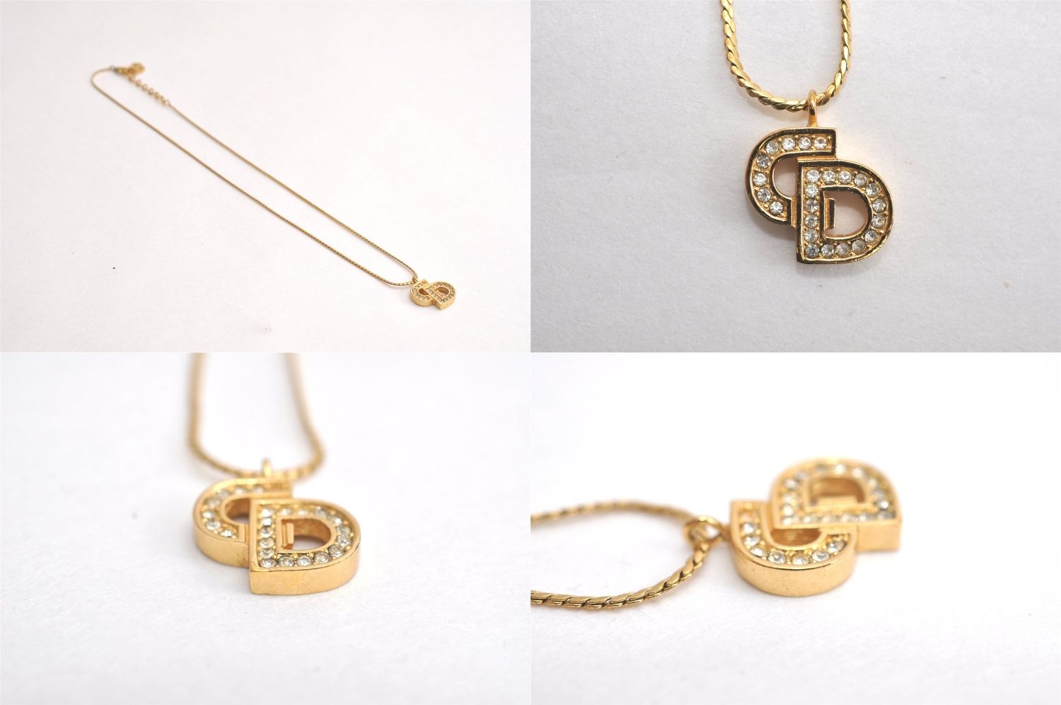 Christian Dior ディオール ゴールド トーン チェーン ラインストーン