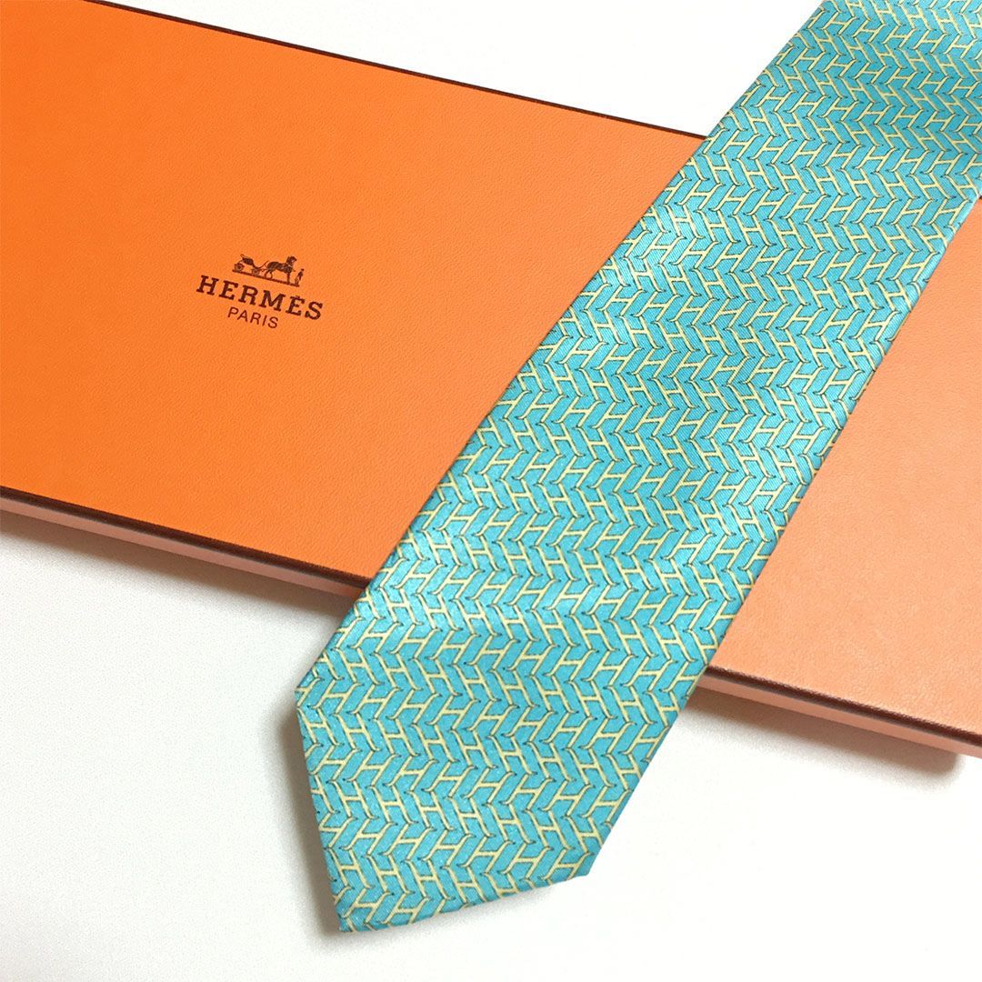 未使用級 エルメス HERMES ネクタイ シルク100% ブルー H柄 【公式通販】