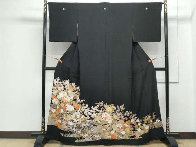 平和屋着物▽豪華黒留袖 駒刺繍 草花文 金銀彩 正絹 逸品 CAAZ8871th