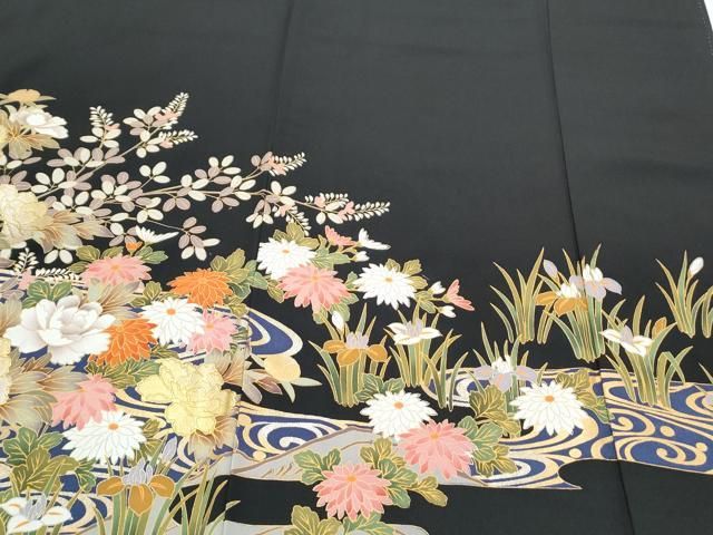 平和屋着物▽豪華黒留袖 駒刺繍 草花文 金銀彩 正絹 逸品 CAAZ8871th