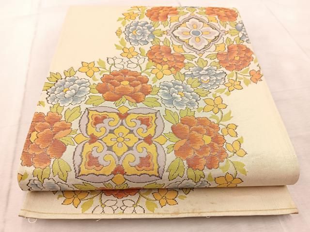 平和屋着物▽明綴れ 袋帯 牡丹花丸文 正絹 逸品 BAAV6768yc - メルカリ