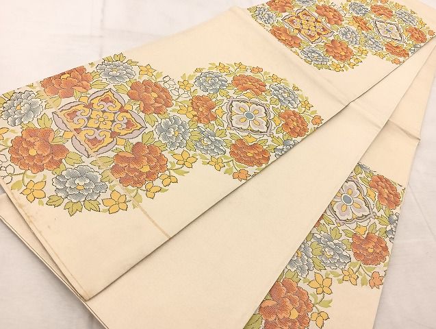 B84 正絹 牡丹 花模様 豪華絢爛 六通袋帯 着物 B84 正絹 牡丹 花模様