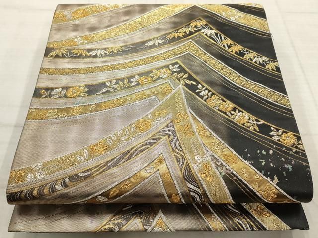 平和屋着物▽六通柄袋帯 桂帯山取文 金銀糸 引箔 正絹 逸品 AABC6565wj