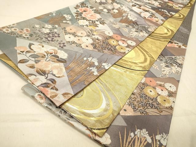 平和屋着物◎佐賀錦 六通柄袋帯 霞舞花文 金糸 正絹 逸品