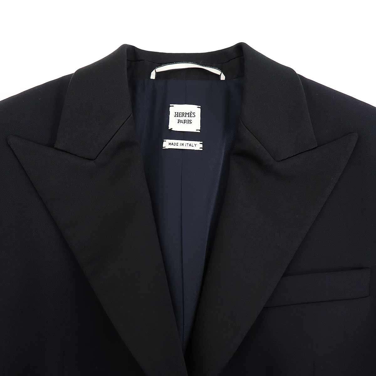HERMES エルメス ピークドラペルサテントリムテーラードジャケット 97