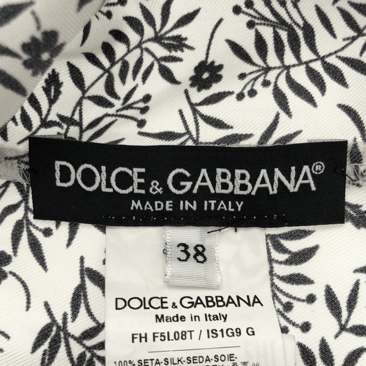 DOLCE&amp;GABBANA ドルチェ＆ガッバーナ リーフプリントシルクシャツ F5L08T/IS1G9 ホワイト×ブラック 38 DOLCE&GABBANA ドルチェ＆ガッバーナ リーフプリントシルクシャツ